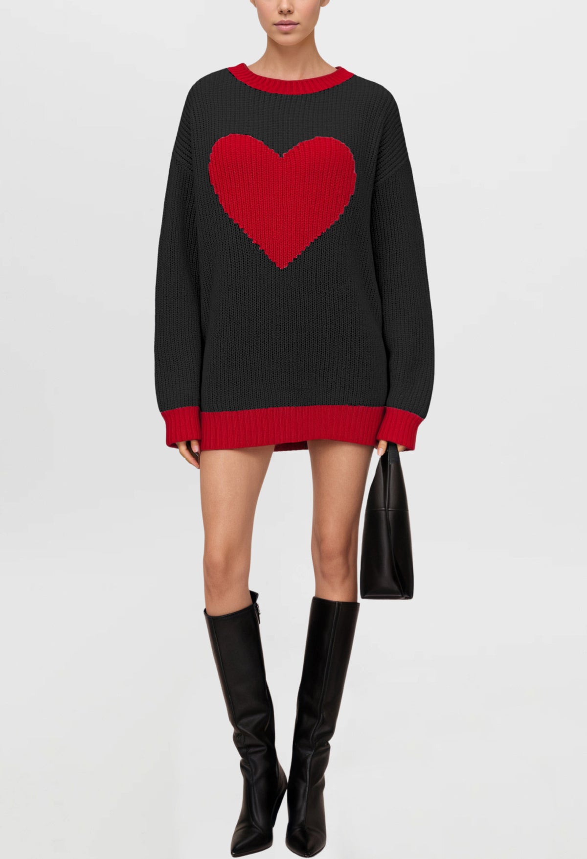 Oversized Heart Color Block Knit Sweater Pullover