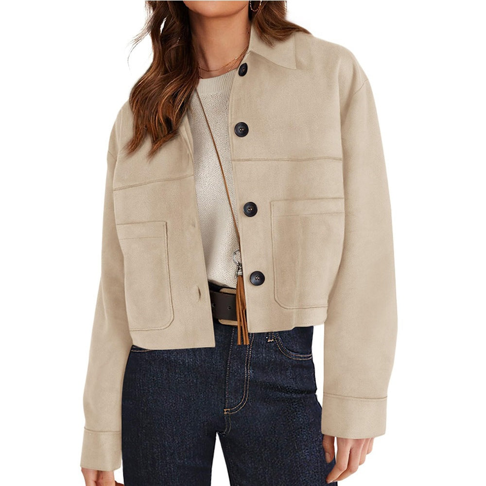 Solid Suede Jacket Western Cropped Button Front