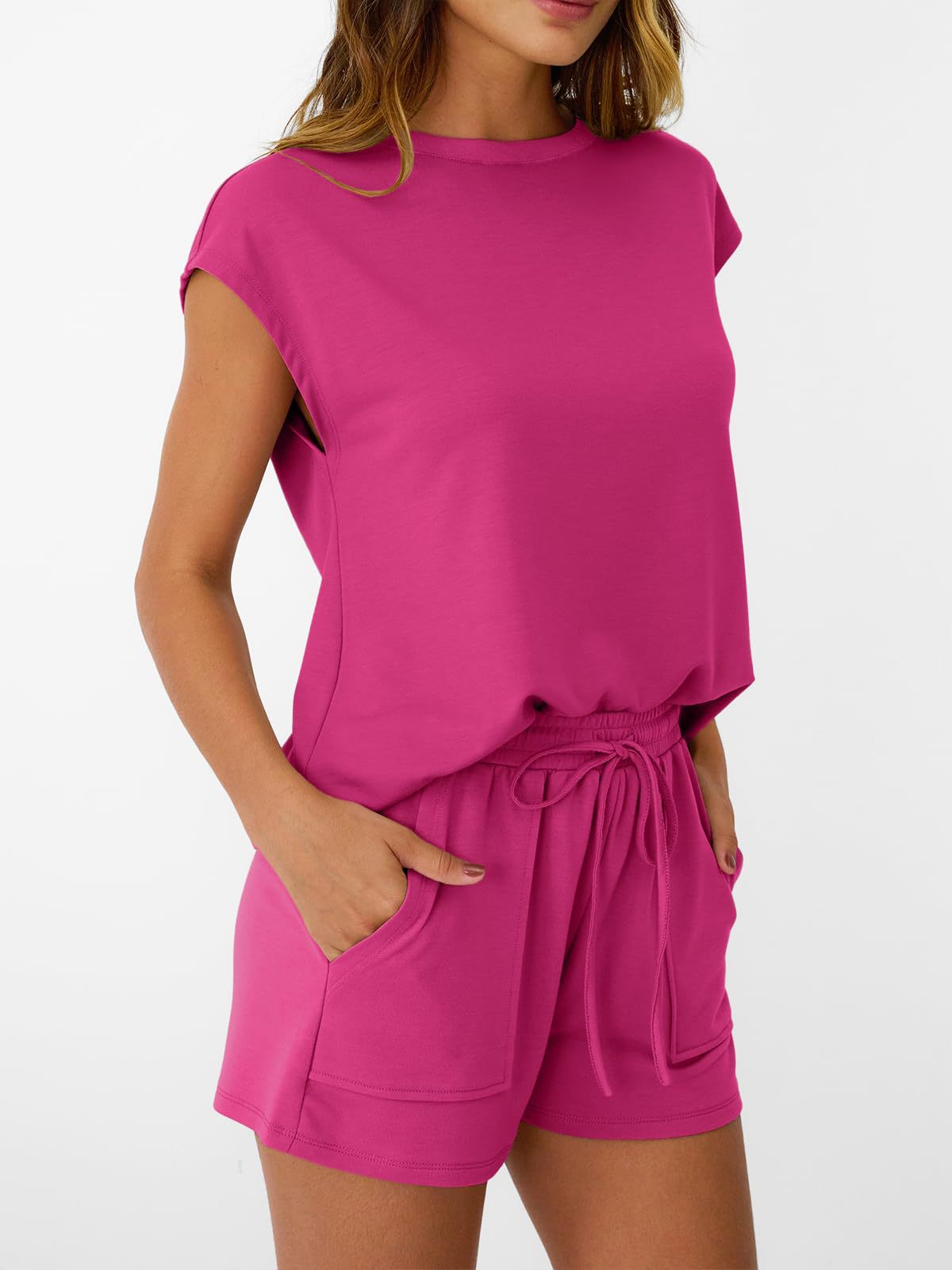 Solid Knit Lounge Set Casual Drawstring Pocket