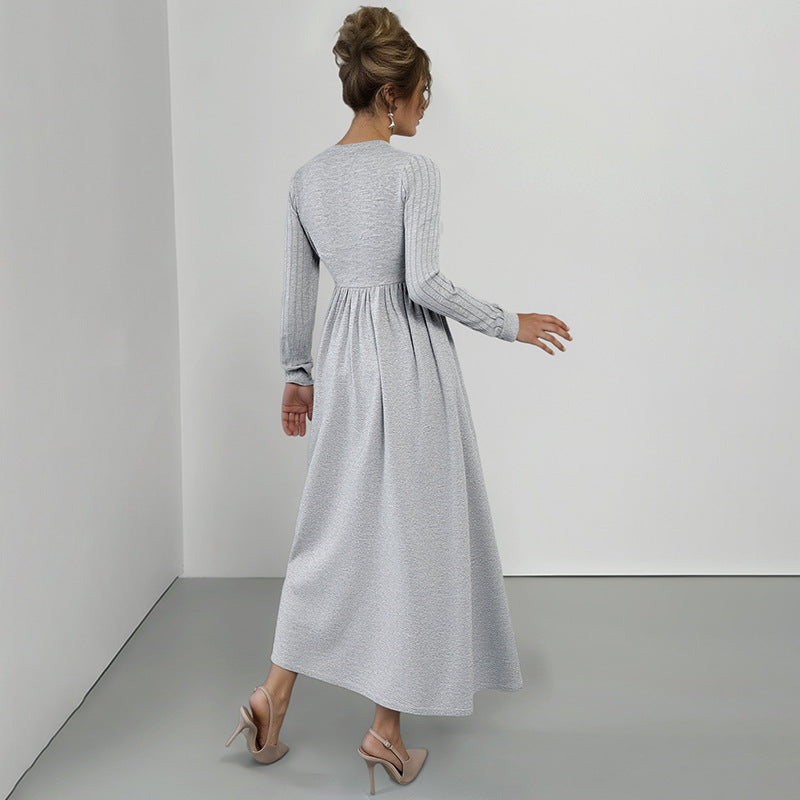 Fall V-Neck Long Sleeve Dress - High Quality Split Hem