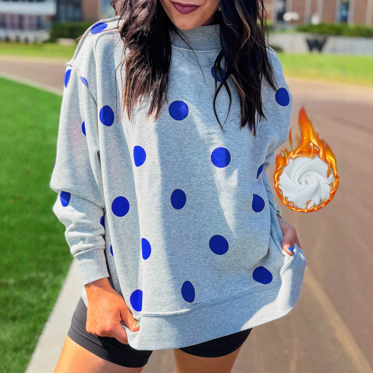 Womens Polka Dot Fleece Mock Neck Sweatshirt