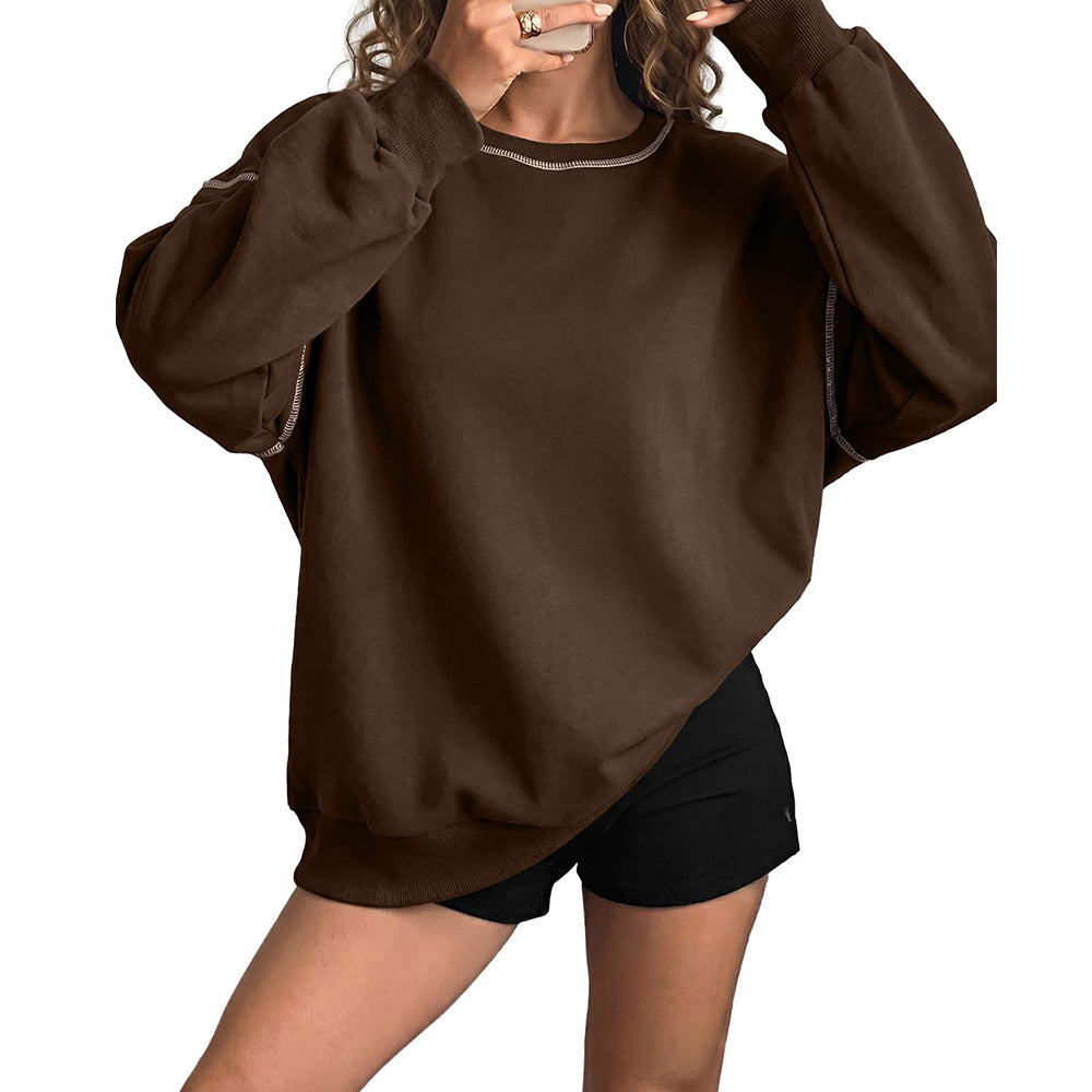 Contrast Stitch Crew Neck Casual Sweatshirt Pullover