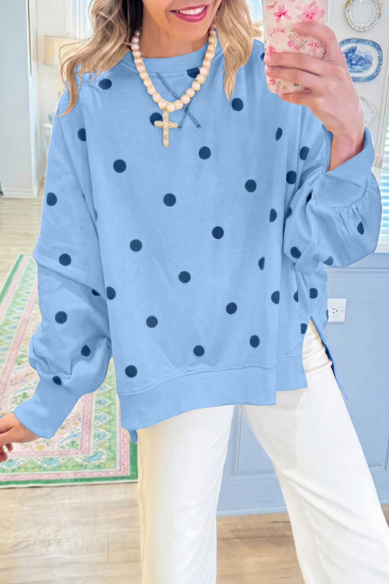 Custom Polka Dot Oversized Sweatshirt Womens Casual Pullover