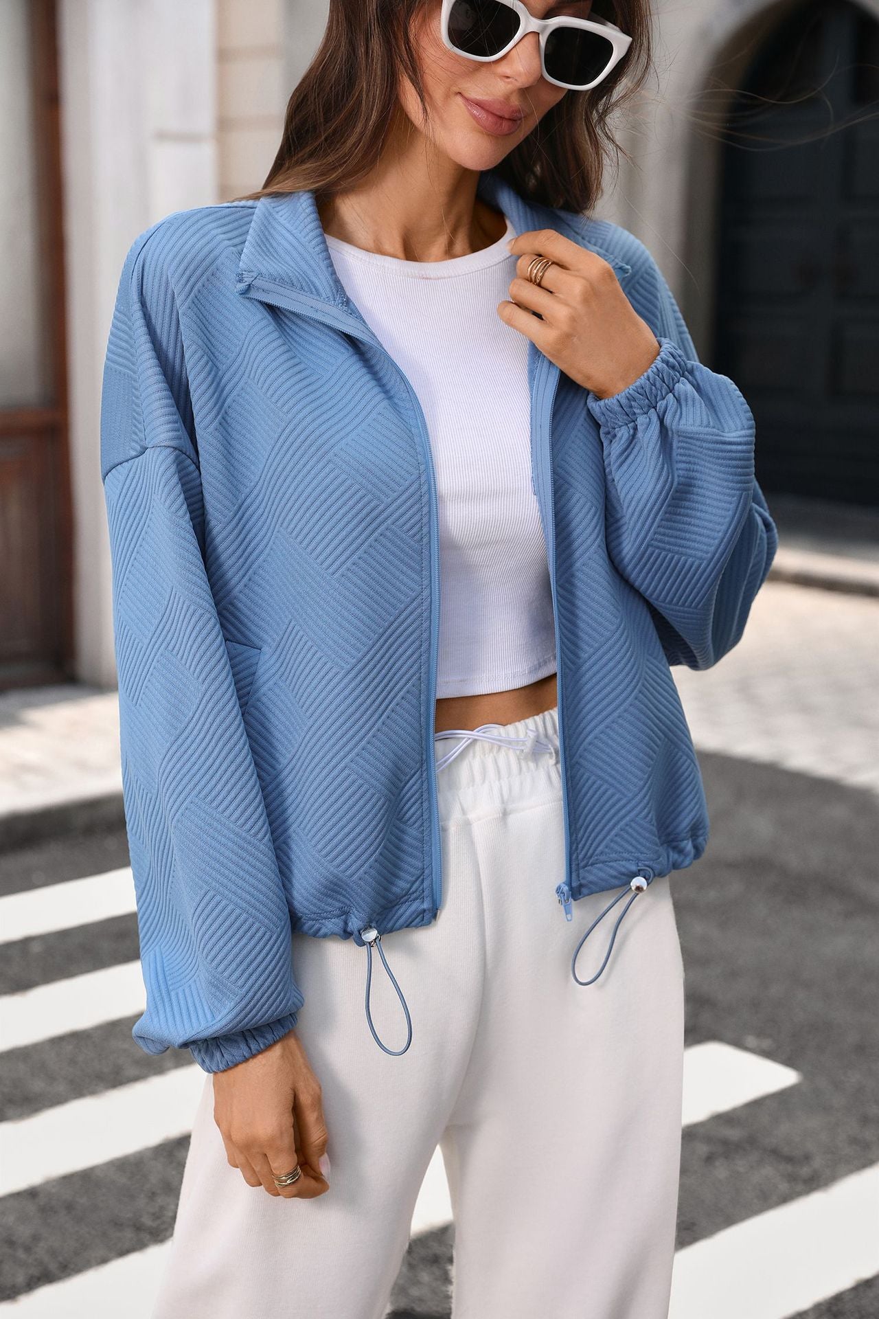 Solid Textured Corduroy Jacket Zip Front Casual Layering