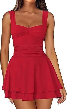 Square Neck Ruched Waist Tiered Mini Dress for Women