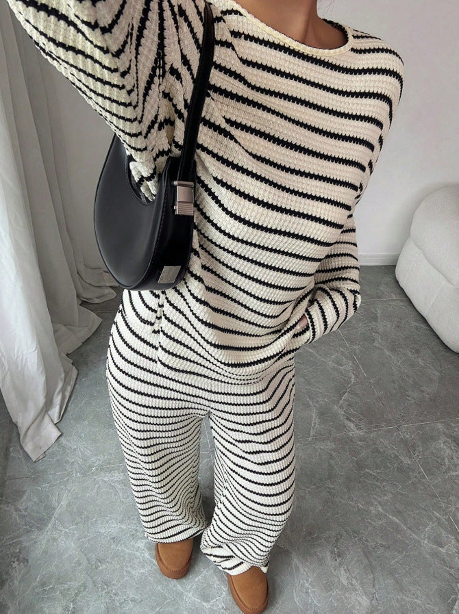 Striped Knit Jumpsuit Boutique Wide Leg Ribbed Loungewear