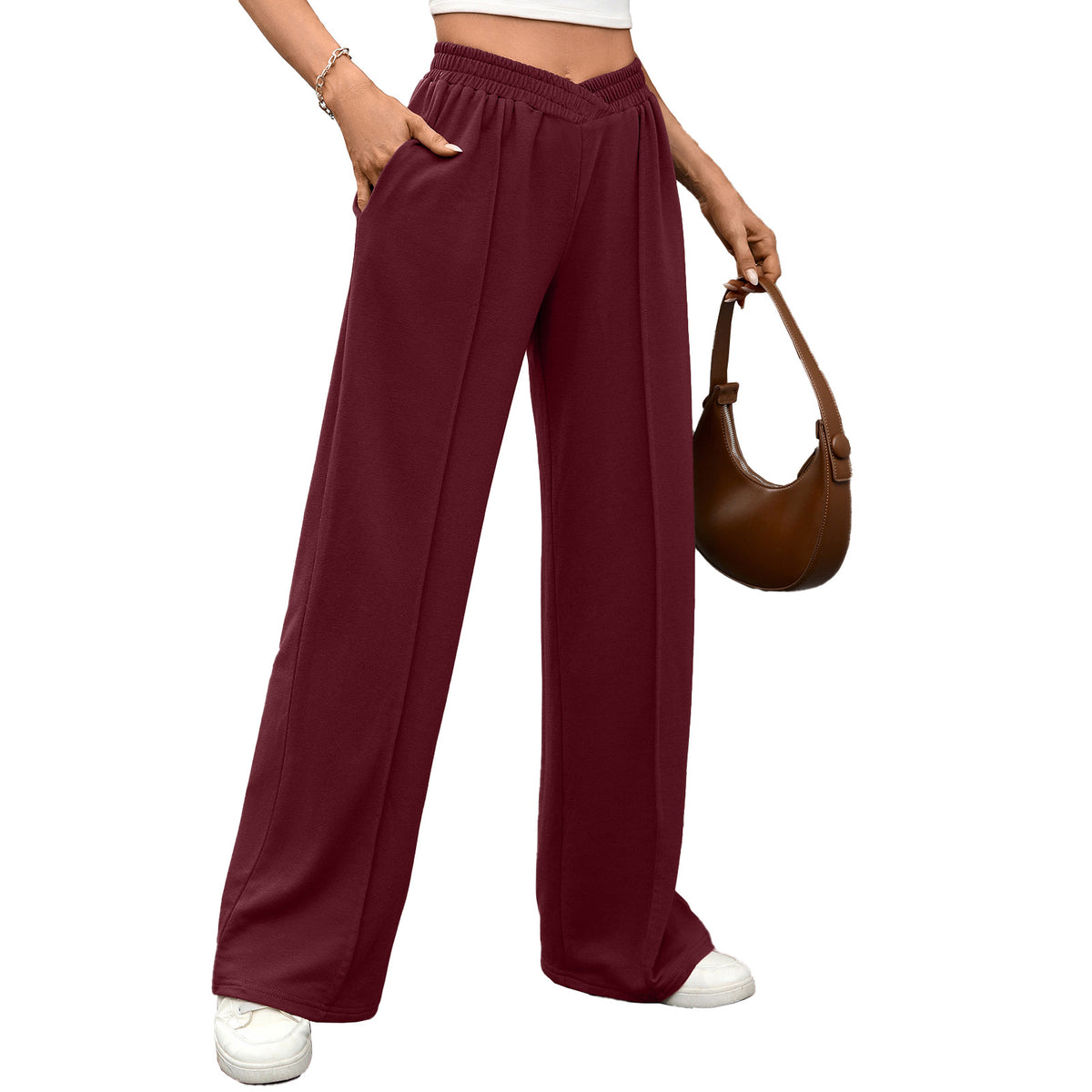 Women's Casual Wide Leg Pants Elastic Waist with Pockets
