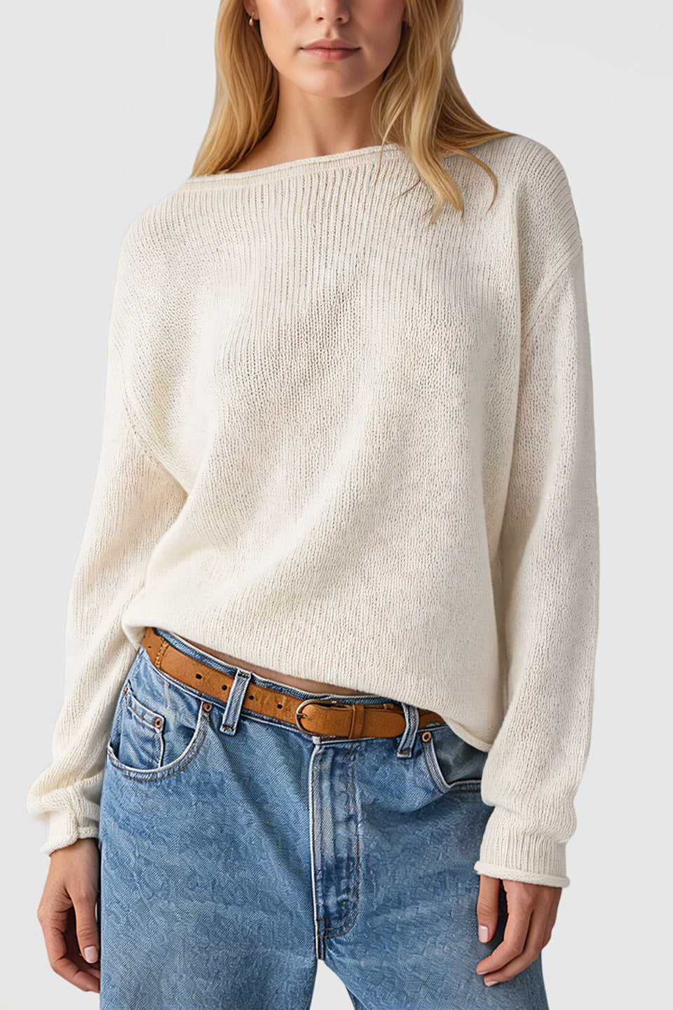 Striped Oversized Crew Neck Knit Sweater Casual Pullover