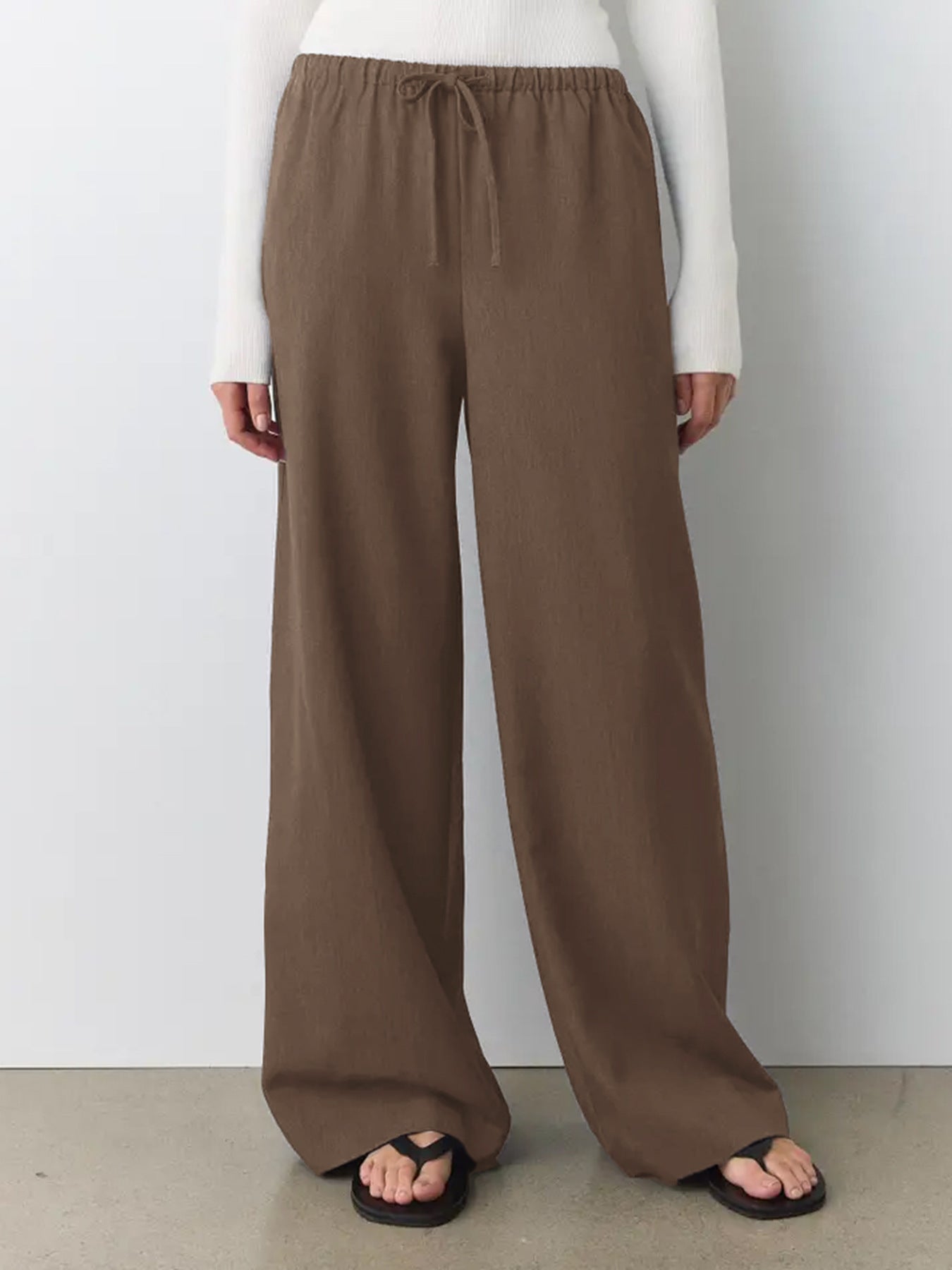 Solid Lightweight Pants Casual Elastic Waist Wide Leg