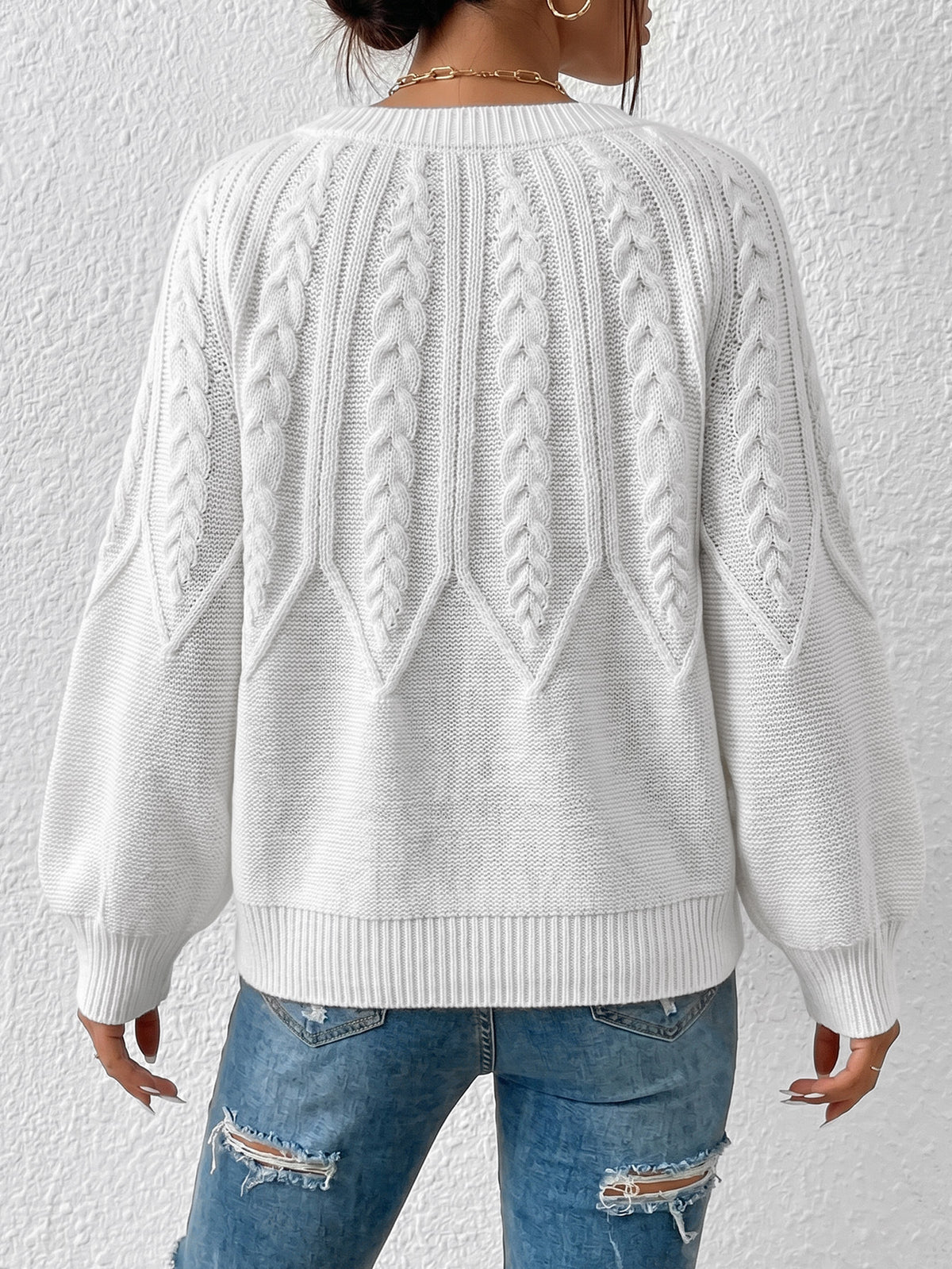 Women's Soft Cable Knit Crew Neck Pullover Sweater