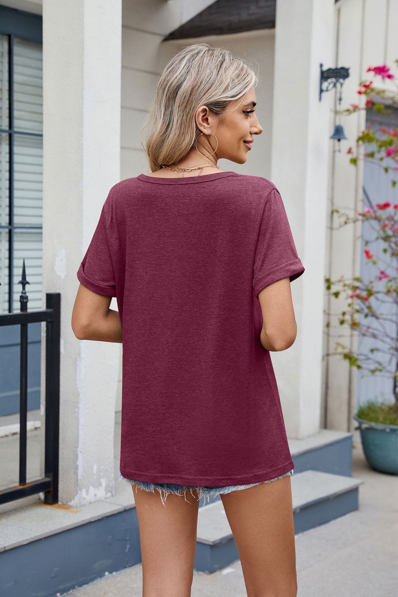 V-Neck Loose Short Sleeve T-Shirt