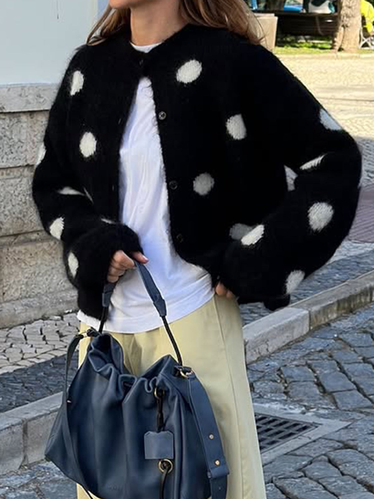 Women's Fuzzy Polka Dot Oversized Button Front Cardigan