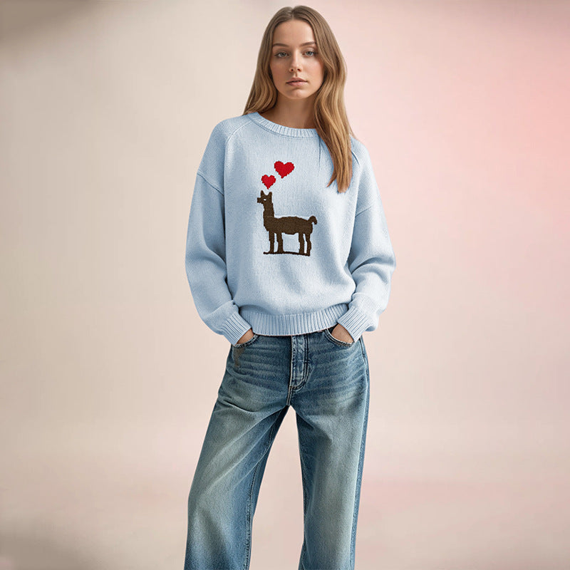 Women's Llama Heart Crewneck Sweater Valentine