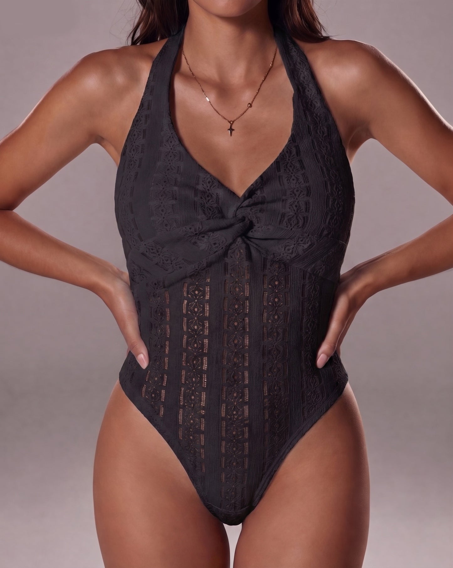 Halter V Neck  Bodysuit Twist Front Boutique Jumpsuits for Women