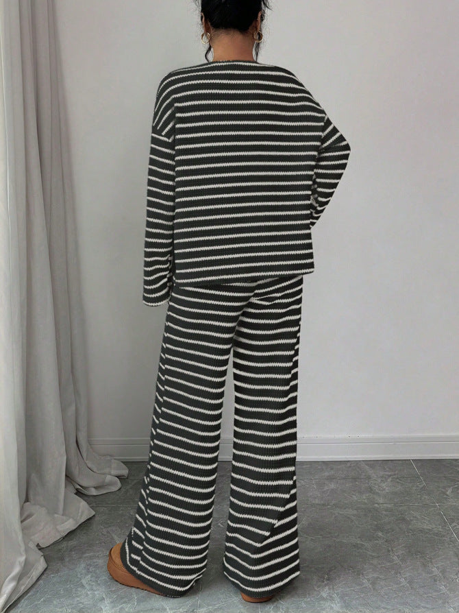 Striped Knit Jumpsuit Boutique Wide Leg Ribbed Loungewear