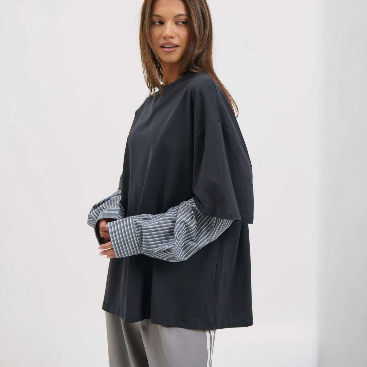 Oversized Layered Long Sleeve Cotton Tee