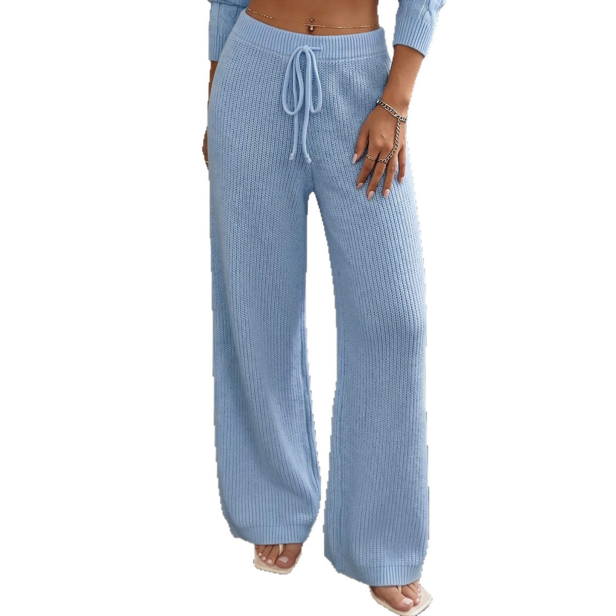 Women's Knit Wide Leg Pants Drawstring High Waist Casual
