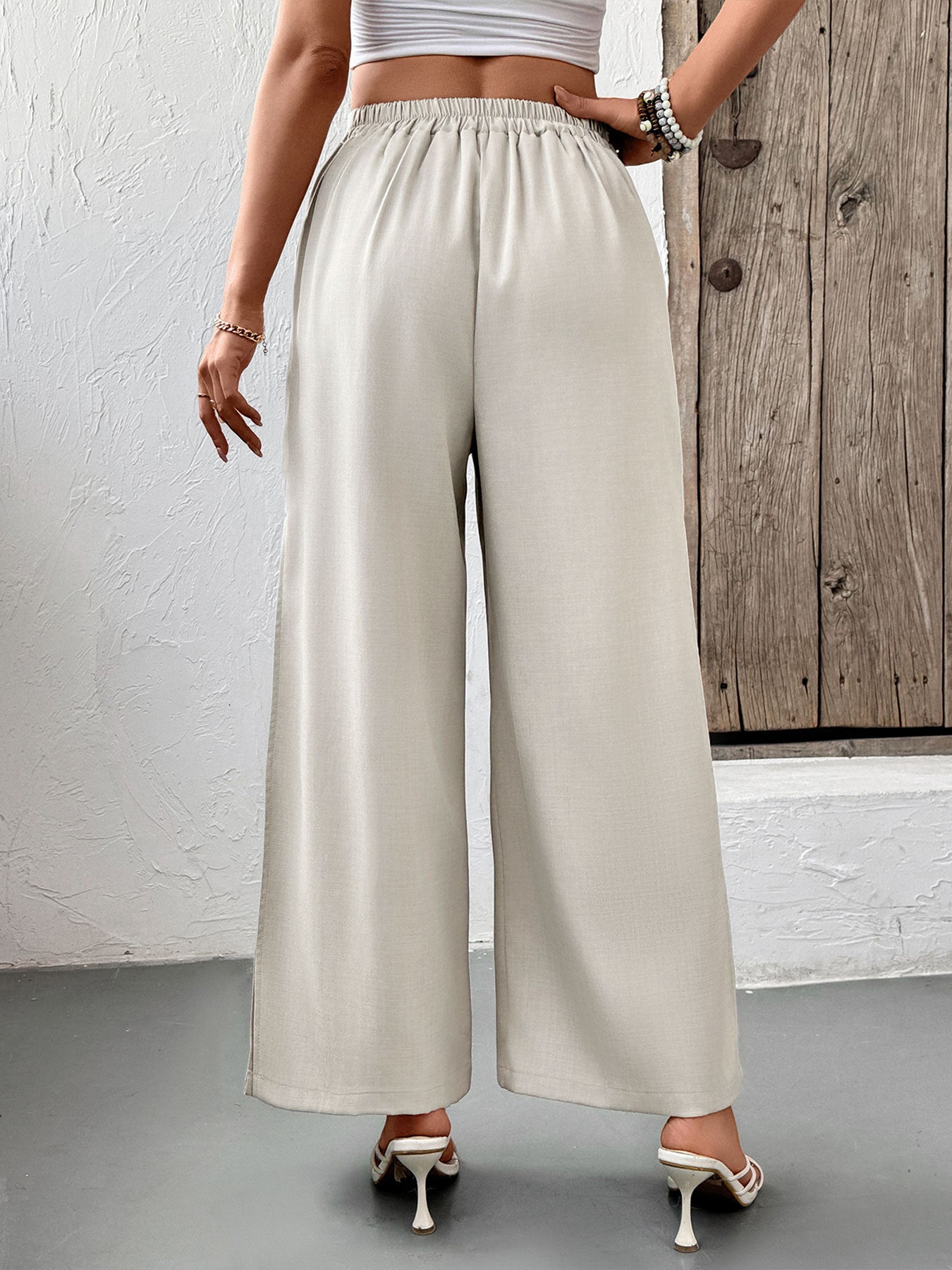 Elegant Gray Tailored Wide Leg Summer Pants