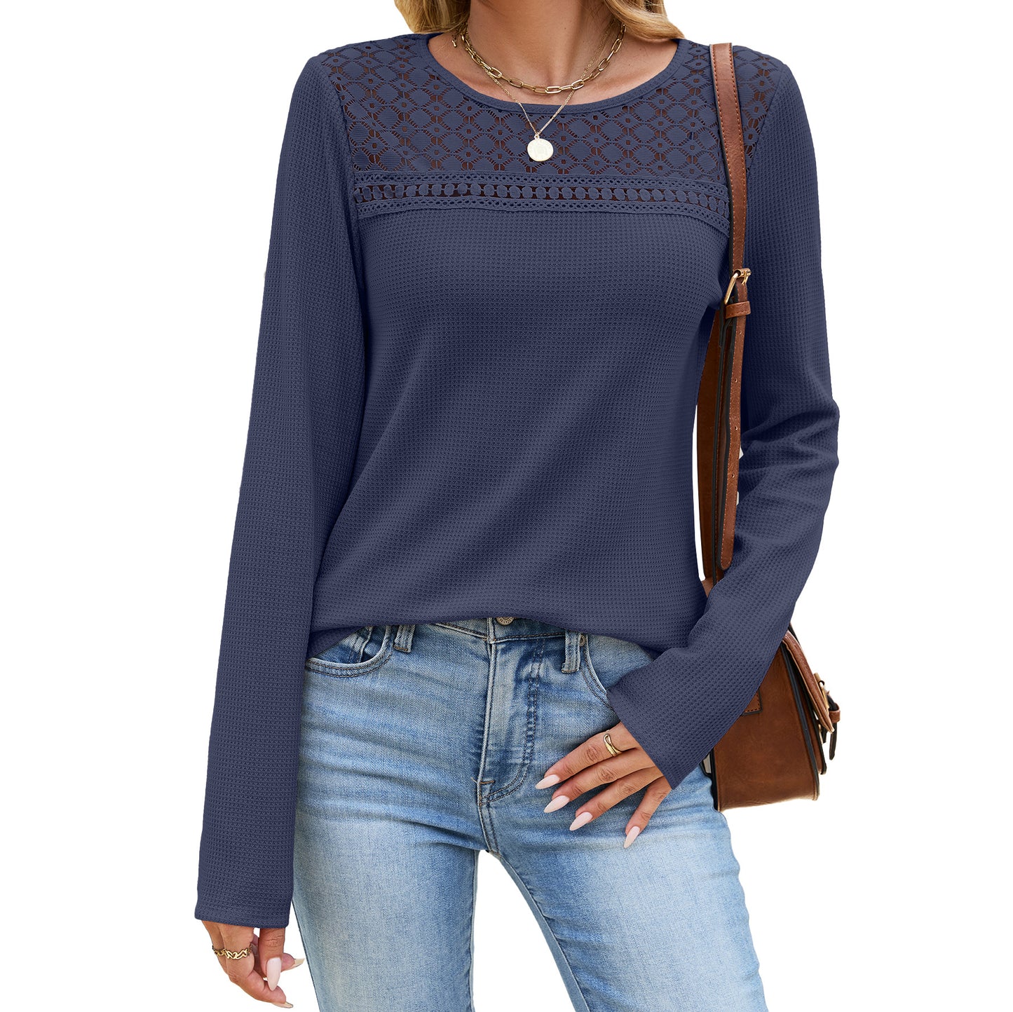 Solid  Blouse Floral Lace Casual Boutique Top