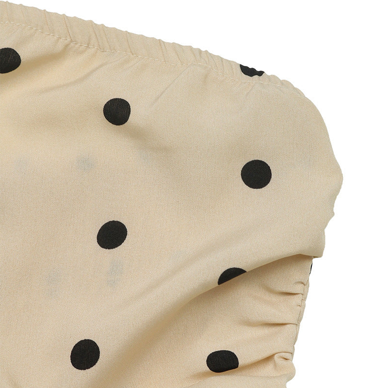 Polka Dot Strapless Peplum Tube Top Bubble Hem Crop