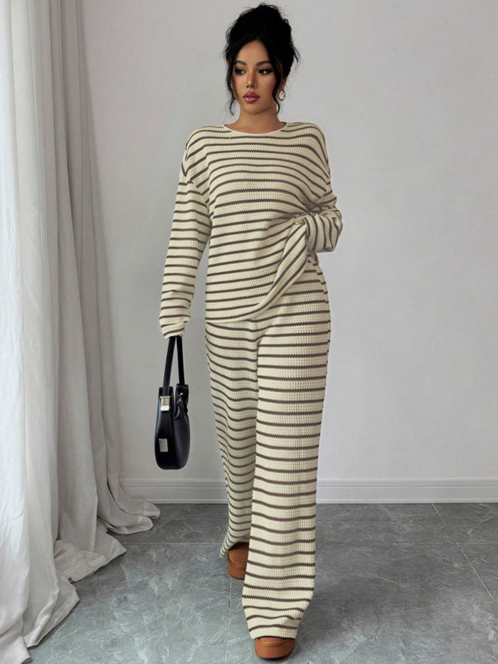 Striped Knit Jumpsuit Boutique Wide Leg Ribbed Loungewear