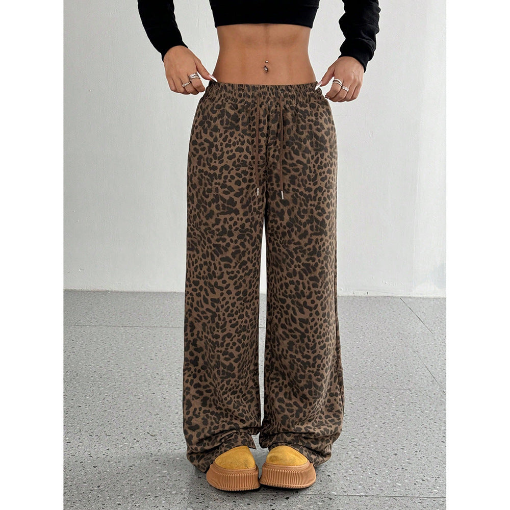 Leopard Print Wide Leg Pants Y2K Casual Streetwear