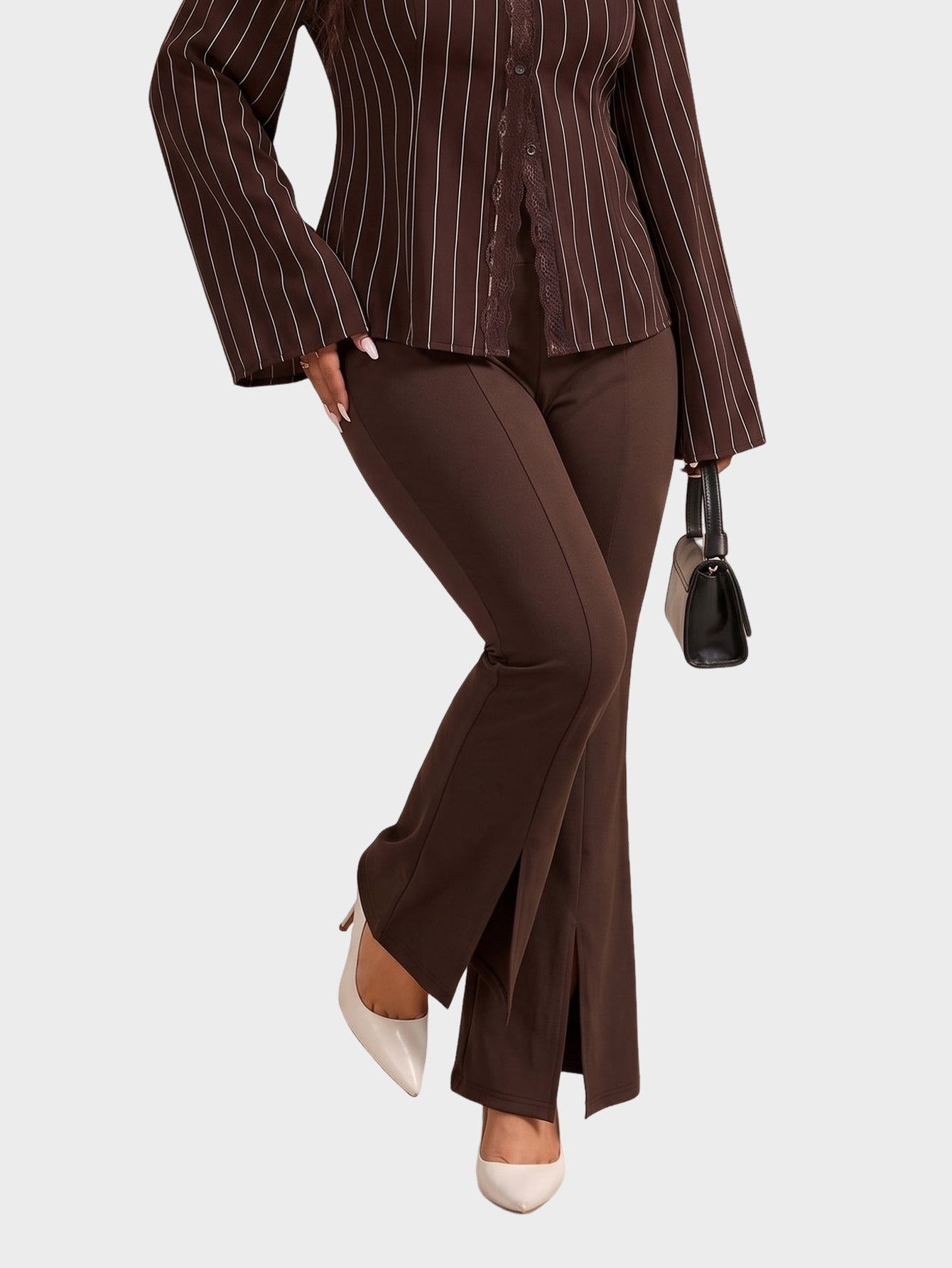 Solid Ribbed Knit Pants Wide Leg Casual High Waist Trendy