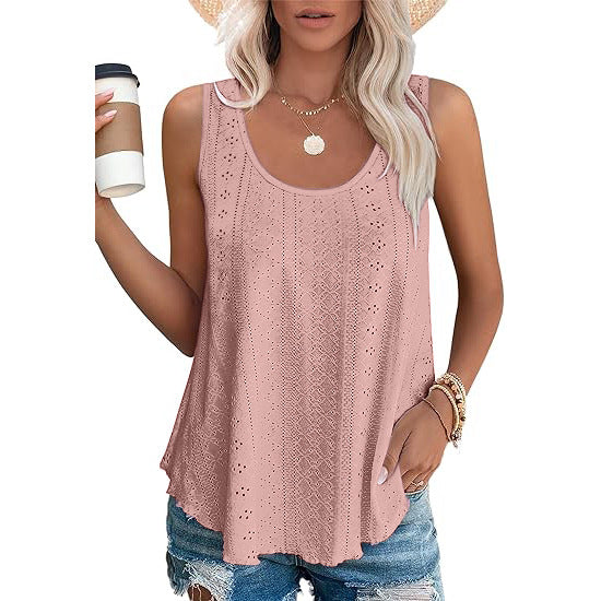 Women's Summer Loose Fit Round Neck Sleeveless Vest Top