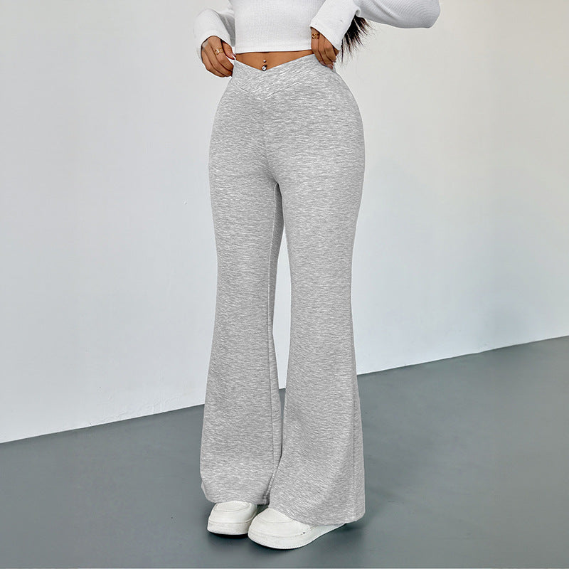 High Waist Gray Flare Pants for Women Street Style
