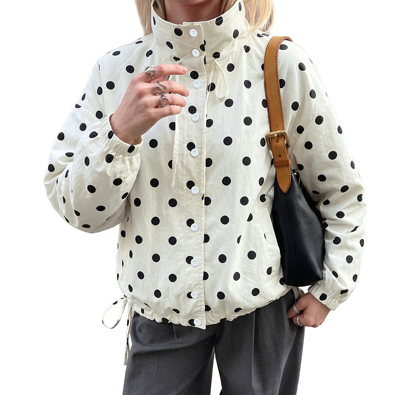 Women's Oversized Polka Dot Button Stand Collar Jacket