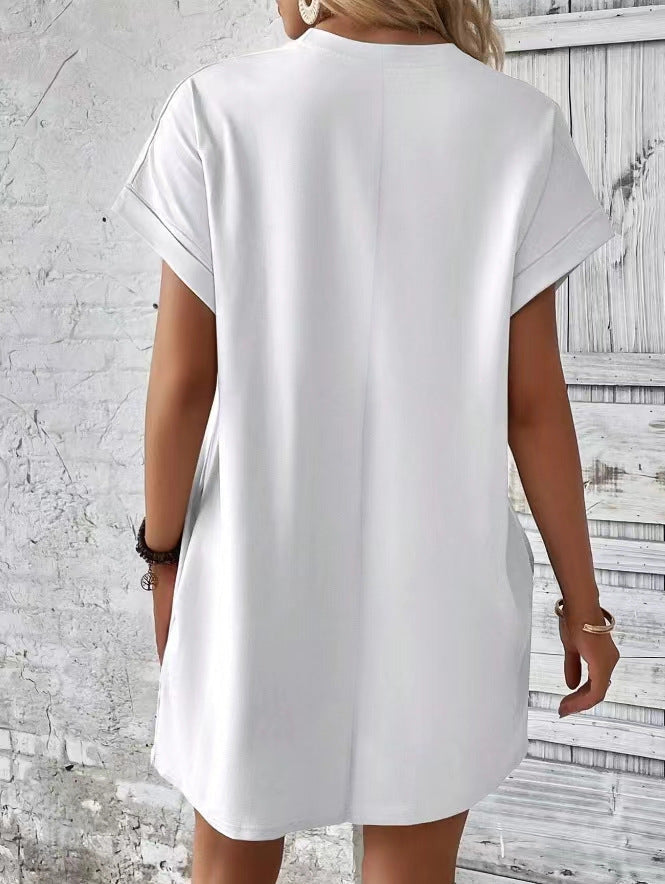 Oversized Crew Neck Casual T Shirt Dress With Pockets