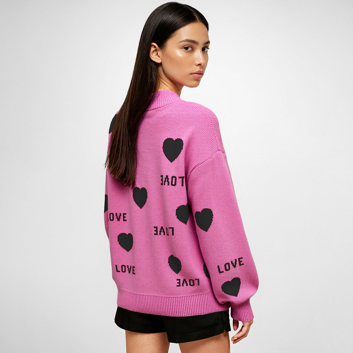 Womens Valentine Heart Crewneck Knit Sweater
