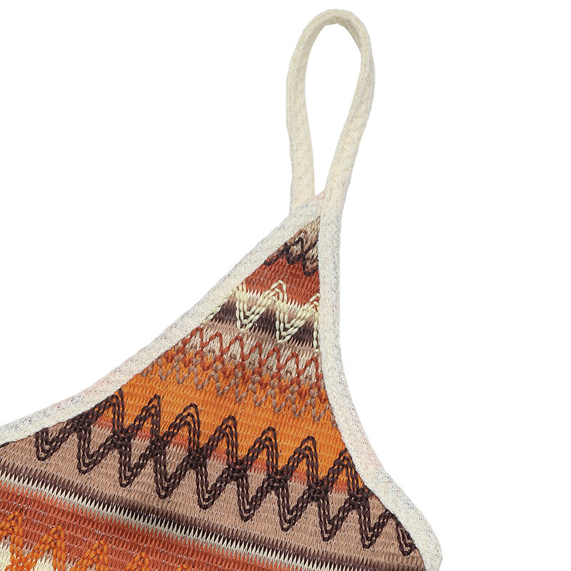 Sexy Beach Colorful Knit Striped Sleeveless Mini Dress with Ruffles