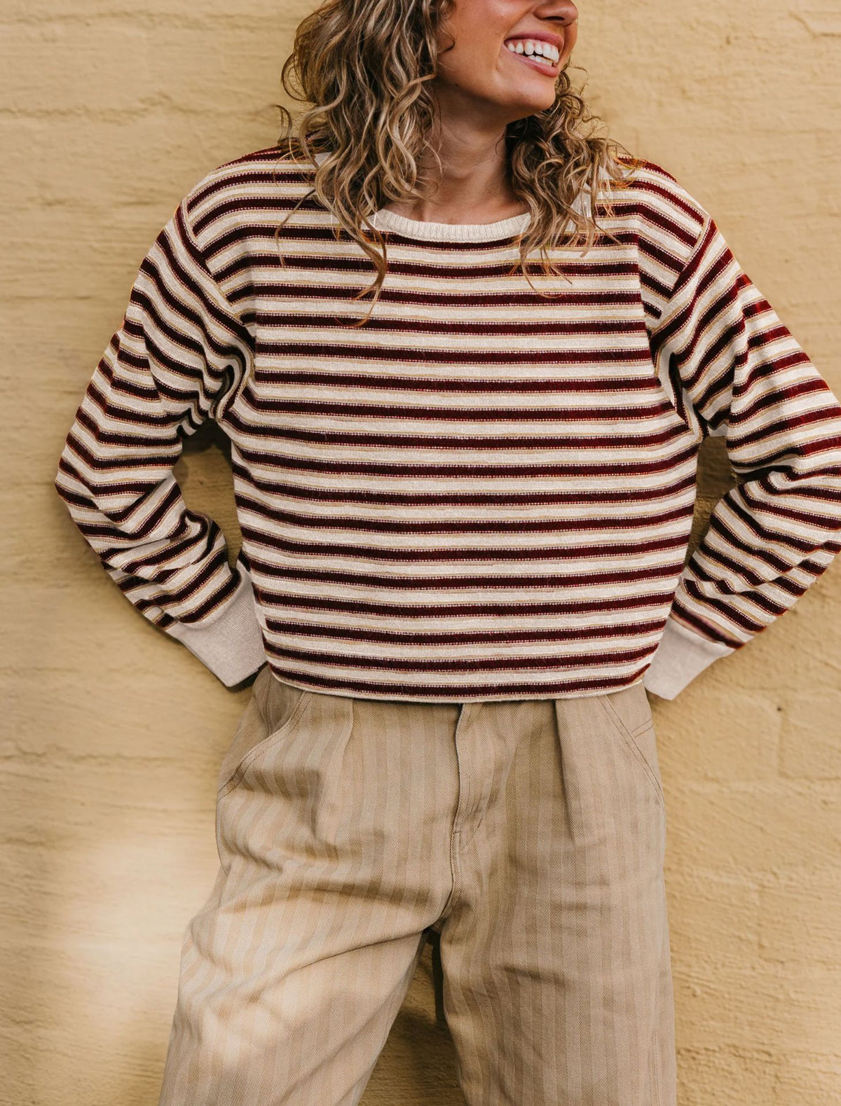 Women's Oversized Striped Crew Neck Knit Sweater