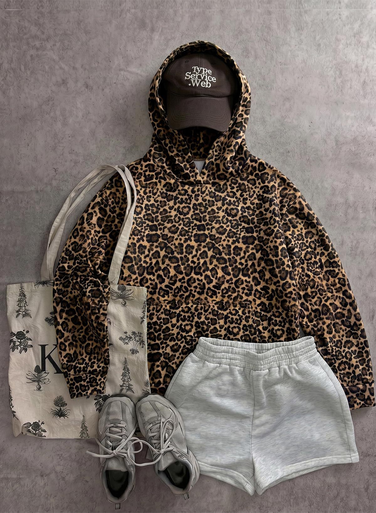 Leopard Print Hoodie Relaxed Fit Pullover