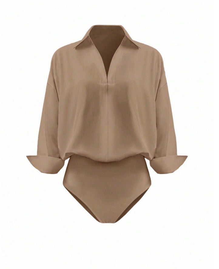 Solid Blouse Oversized Business Casual Collared Tunic
