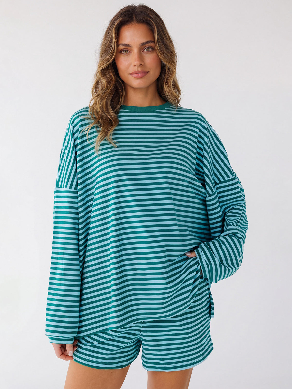 Striped Oversized Two Piece Lounge Shorts Set
