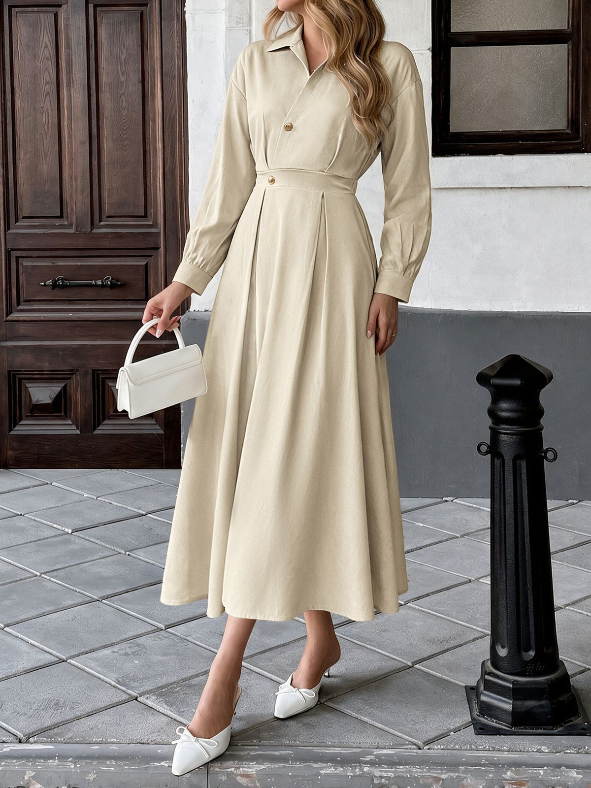 Women's Collared Shirt Dress Long Sleeve A-Line Maxi
