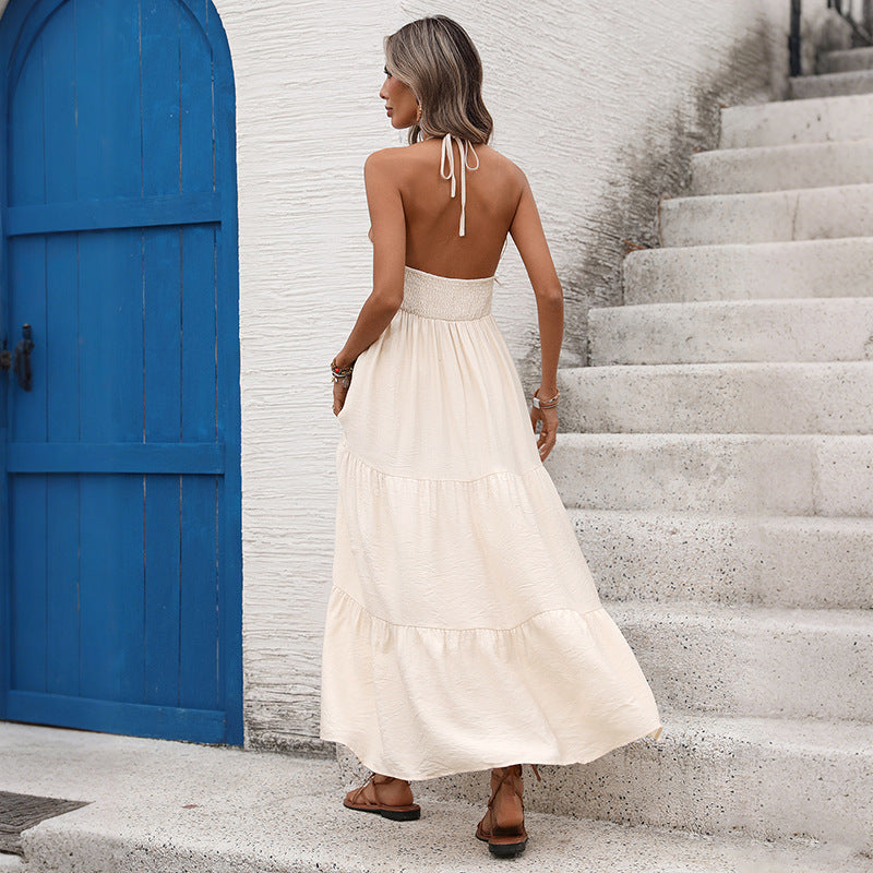 Boho Halter Maxi Dress Tassel Resort Sundress