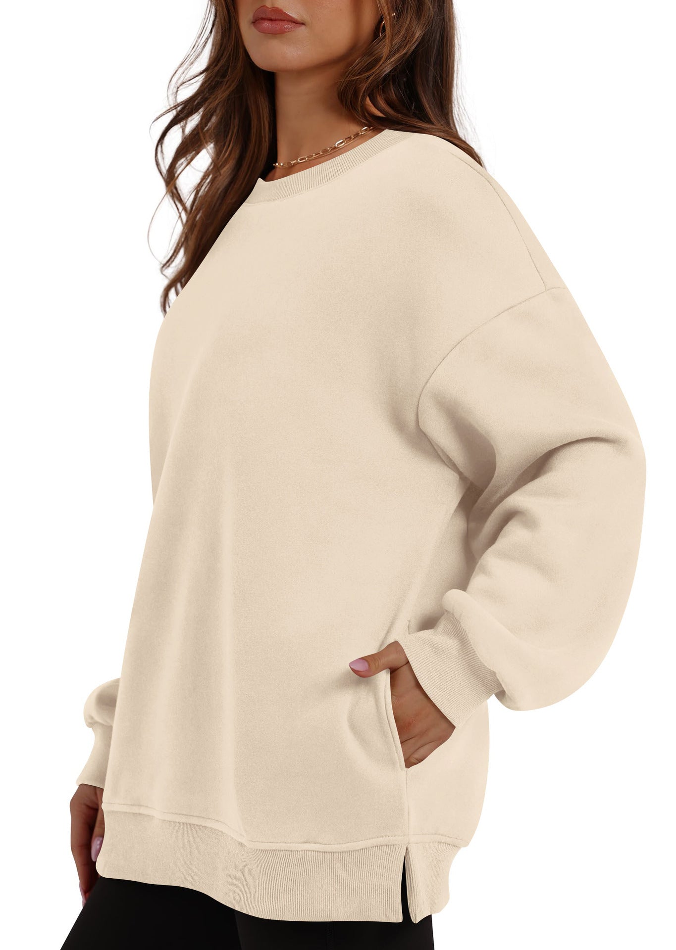 Oversized Crewneck Pullover Sweatshirt with Pockets