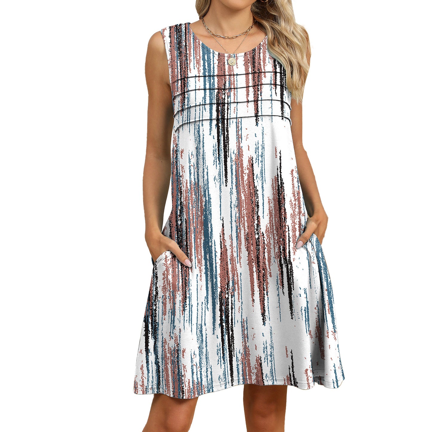 Loose Fit Scoop Neck Sundress with Graphic Print