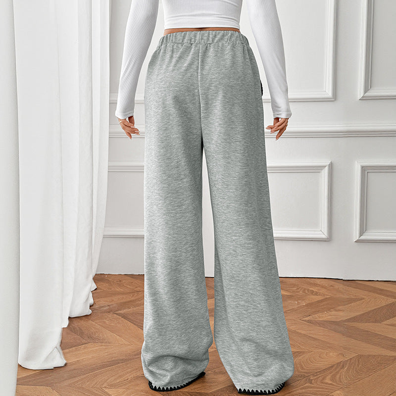 Colorblock Trim Drawstring Elastic Waist Straight Pants
