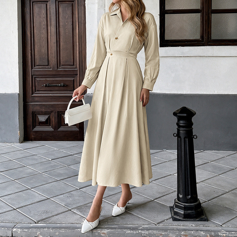 Long Sleeve Collared Maxi Shirt Dress A-Line Work Casual