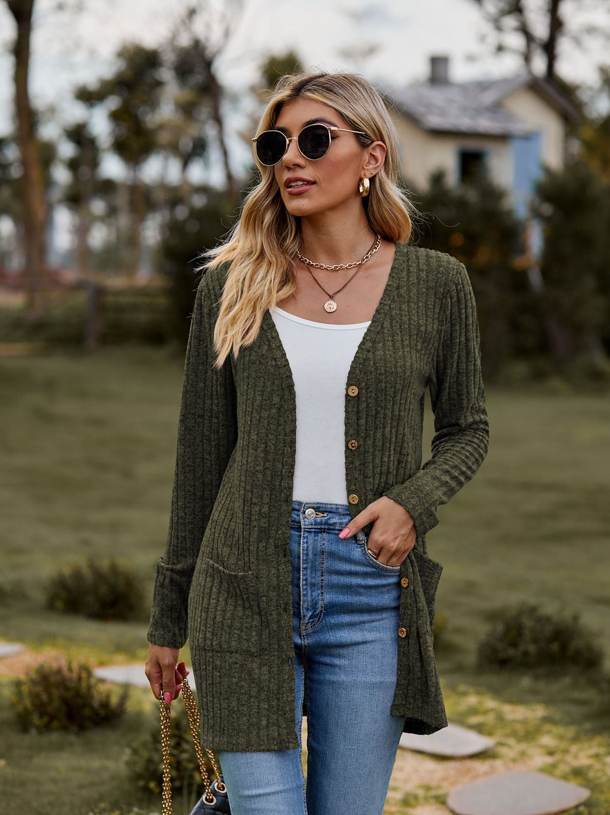 Ribbed Knit Longline Cardigan Button Front