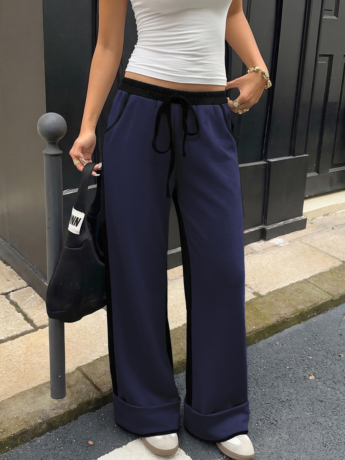 Women's Color Block High Waist Wide Leg Casual Sweatpants