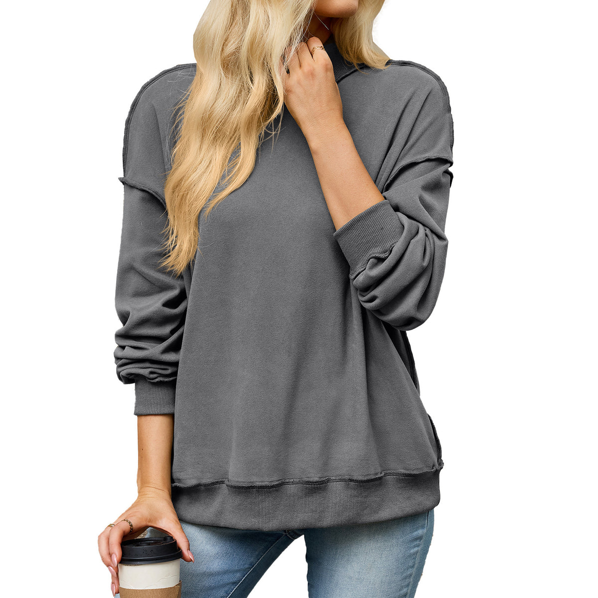 Women's Oversized Mock Neck Long Sleeve Tunic Sweatshirt