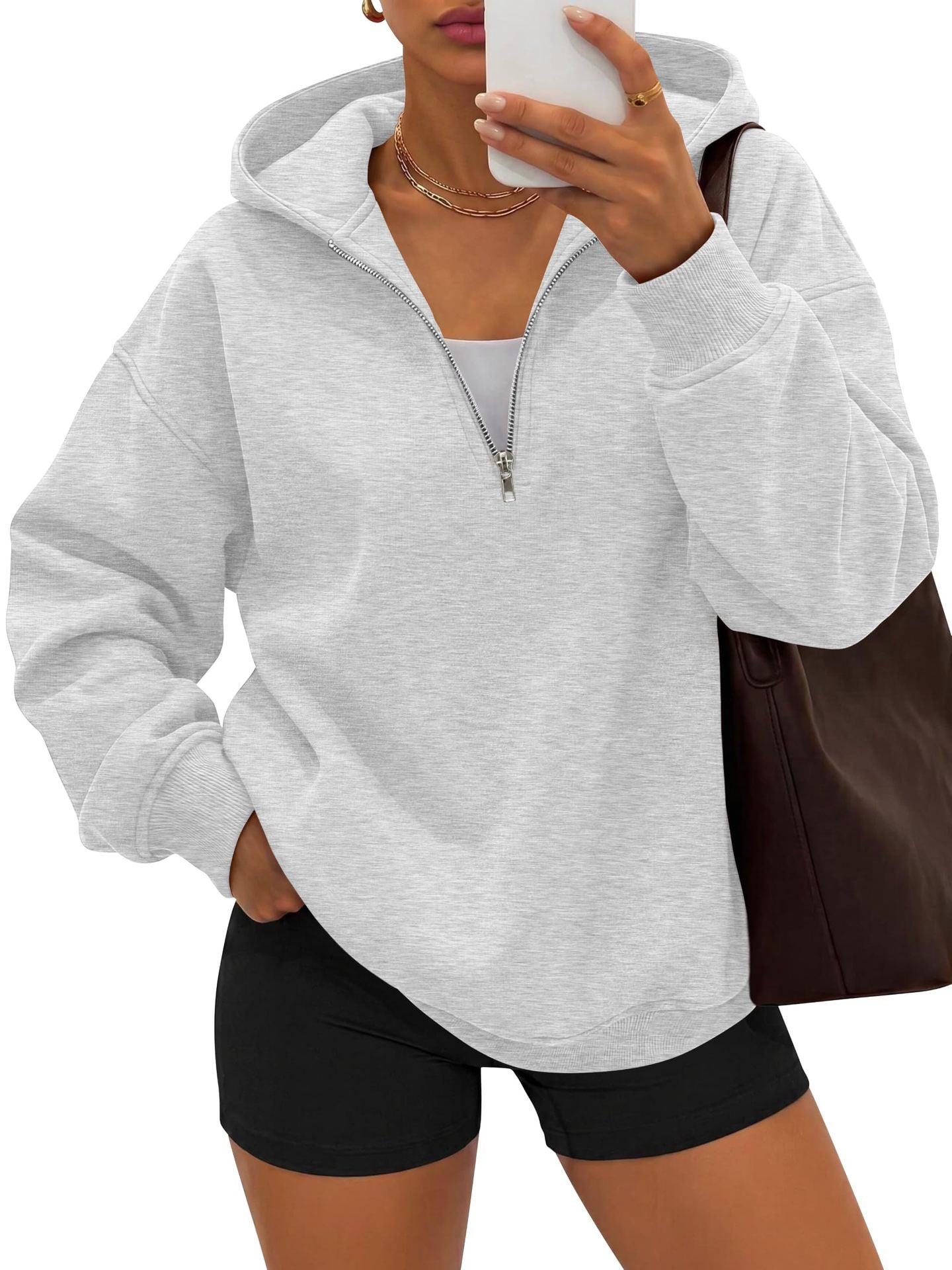 Half Zip Hoodie Relaxed Fit Pullover Sweatshirt