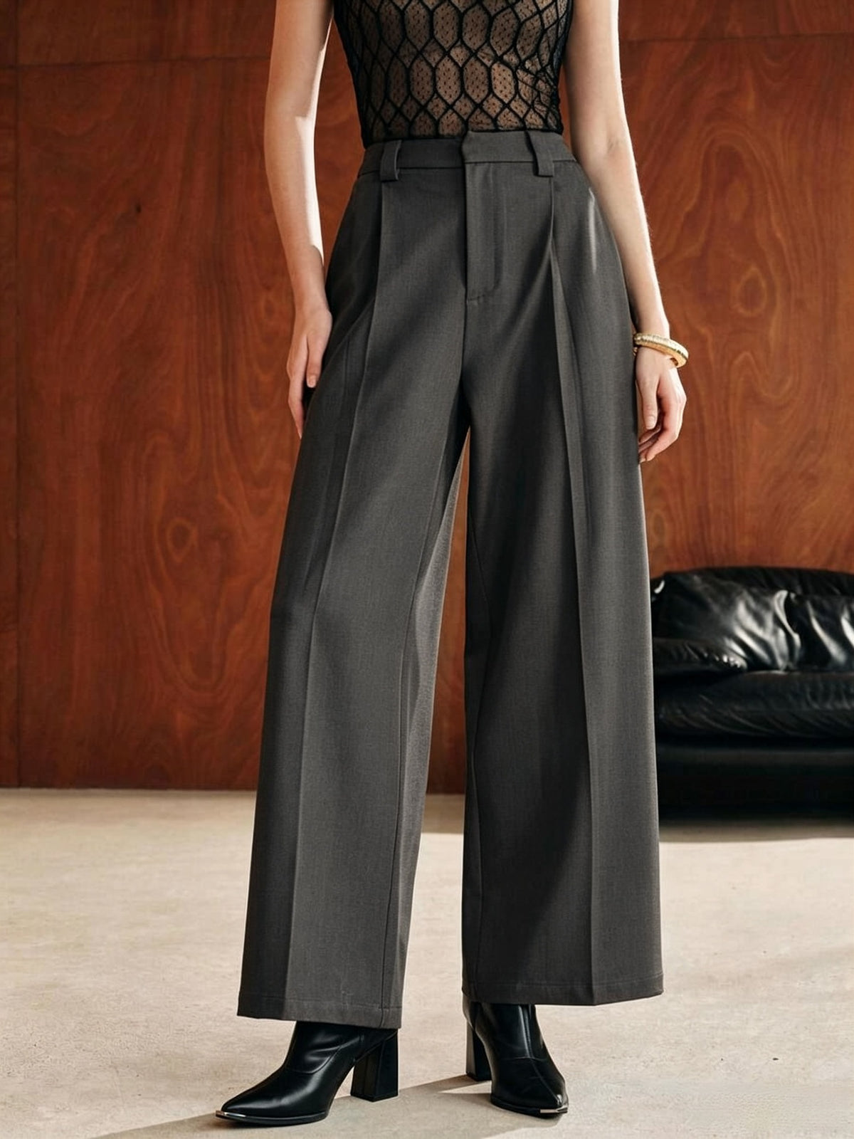 Women's High Waist Pleated Wide Leg Dress Pants