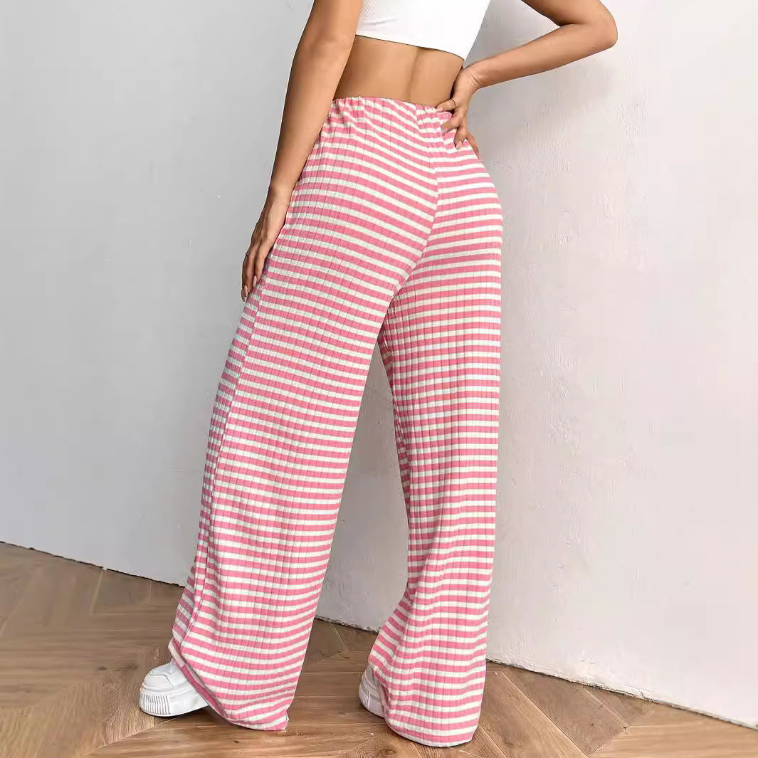 Women’s Striped Wide Leg Lounge Pants Drawstring Casual