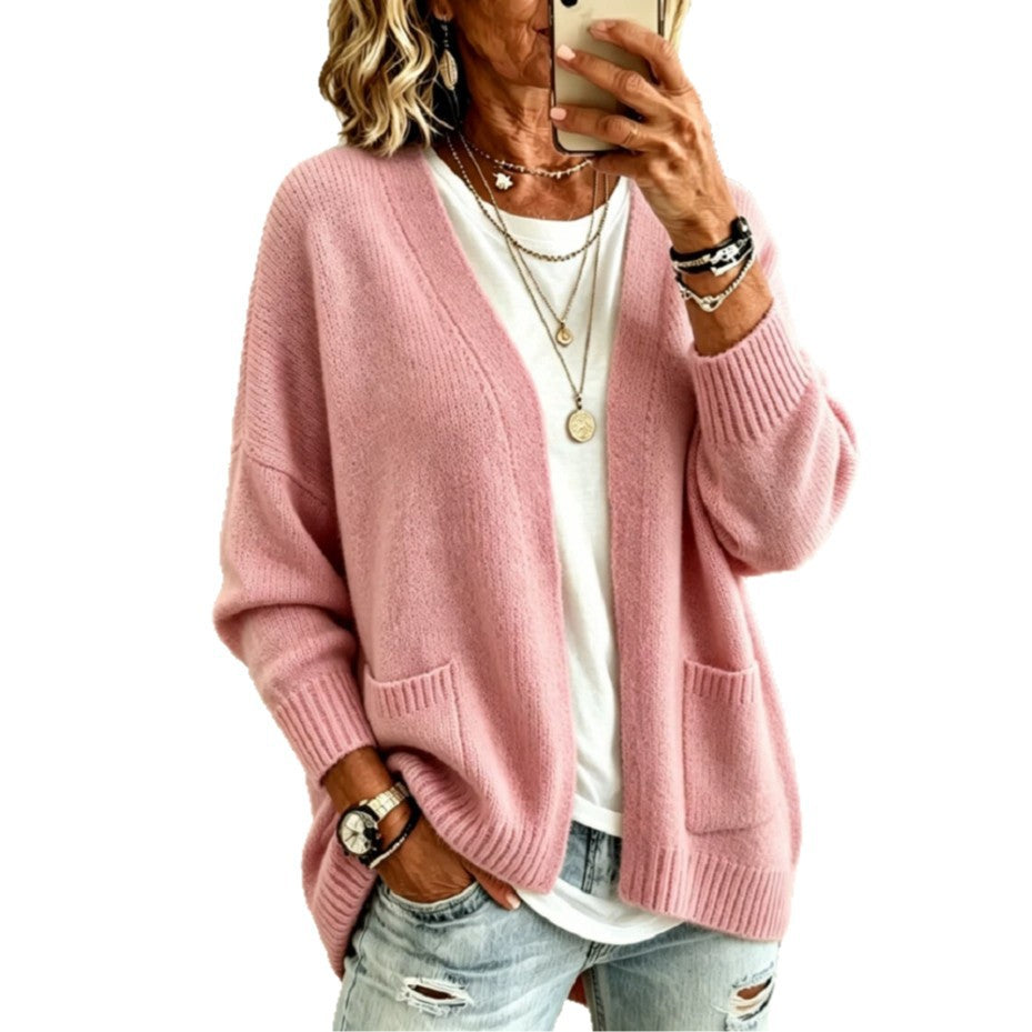 Womens Oversized Chunky Knit Cardigan Open Front Pockets